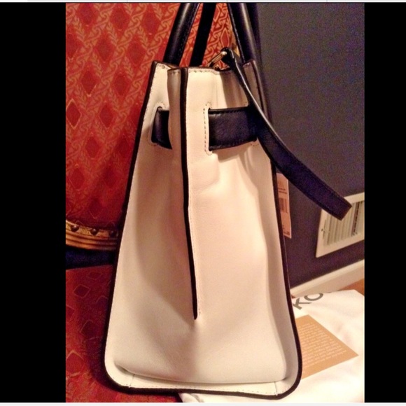 Michael Kors Hamilton Satchel Handbag Shoulder Bag Tri-Color Tan/White/Black - Picture 5 of 12